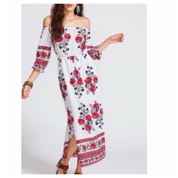 51Twenty Dresses & Skirts - OFF SHOULDER RED FLORAL DRESS